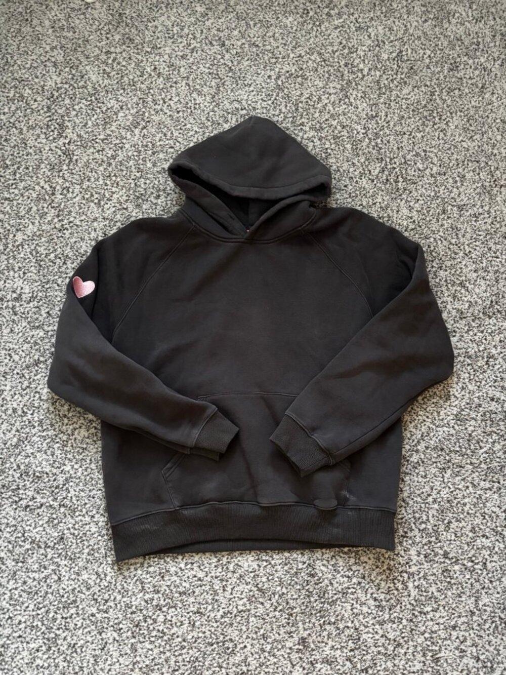 Dandy Worldwide Heart on My Sleeve Hoodie Brown & Pink Embroidered Hearts Size S